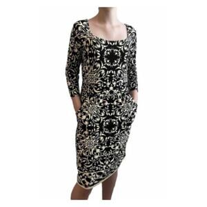 J.McLaughlin Black&Cream Print Emma Pocket Catalina Cloth Midi Dress Sz.S